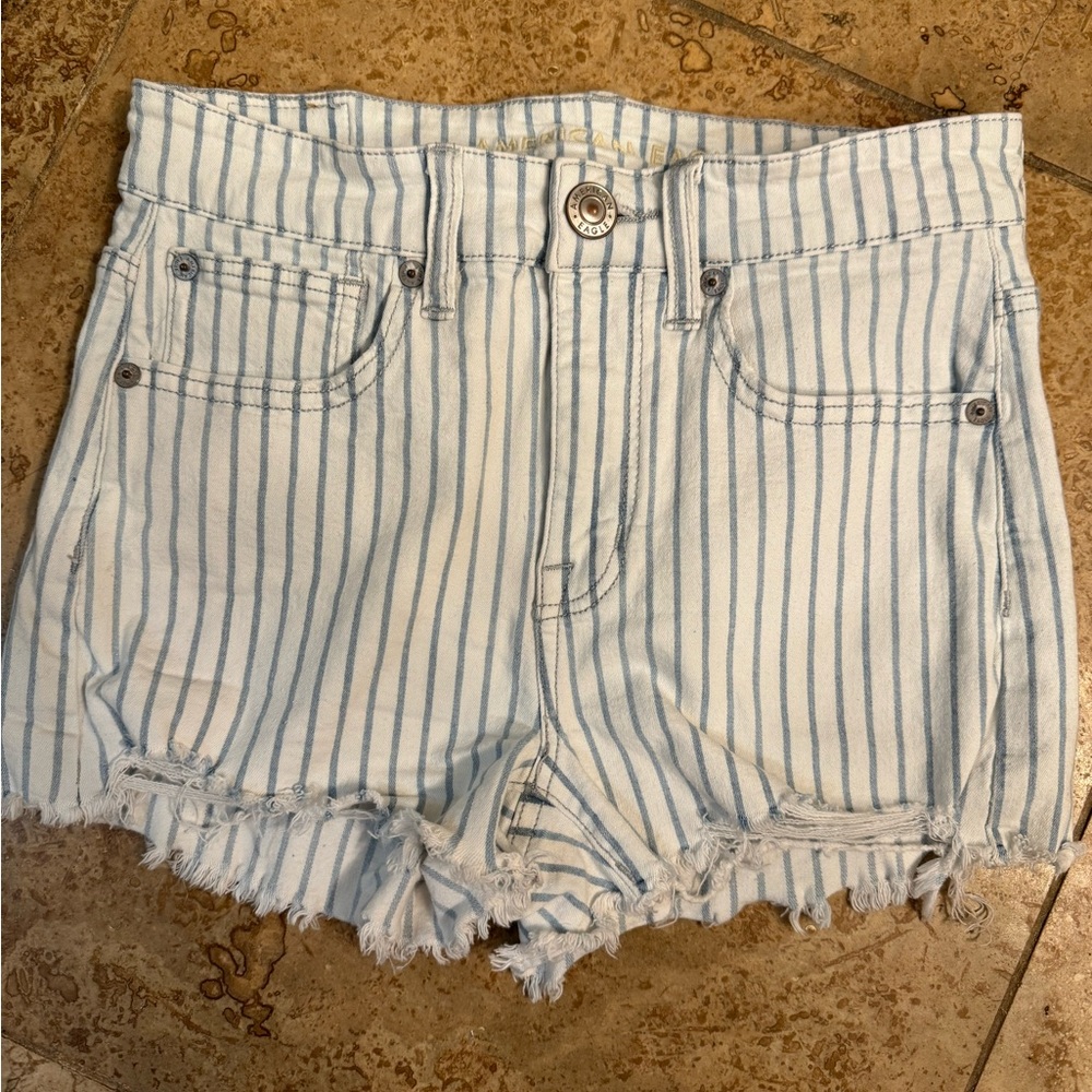American Eagle High Waisted Striped Denim Short Short